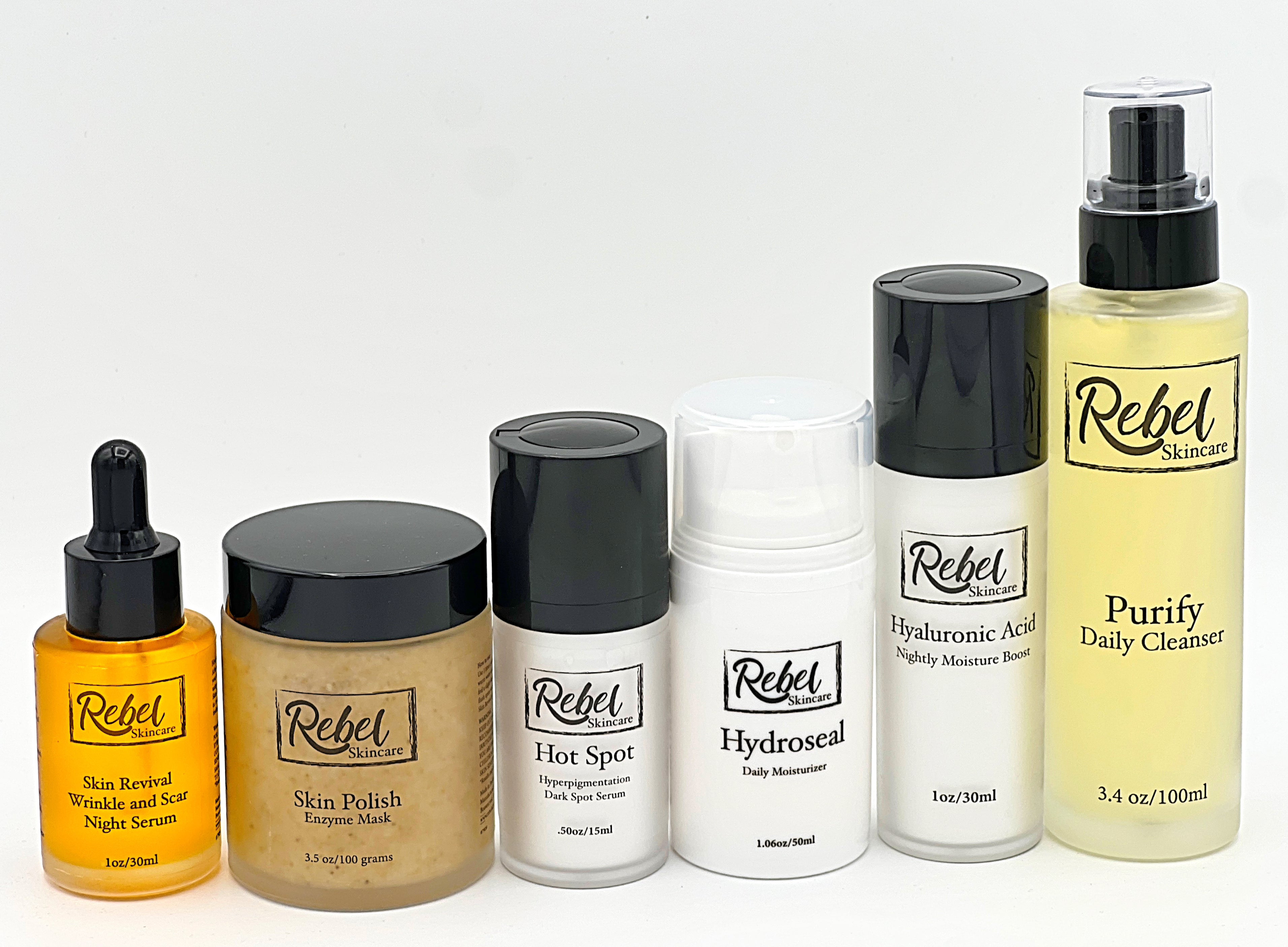 Ultimate Rebel Bundle: Purify Daily Cleanser, Skin Polish, Skin Revival, Hot Spot, Hydroseal, and Hyaluronic Acid